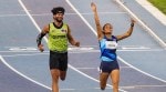 Simran and her guide Umar Saifi celebrates upon winning gold the women's 100m T12 event during the World Para Athletics Championships 2025 (PTI Photo)